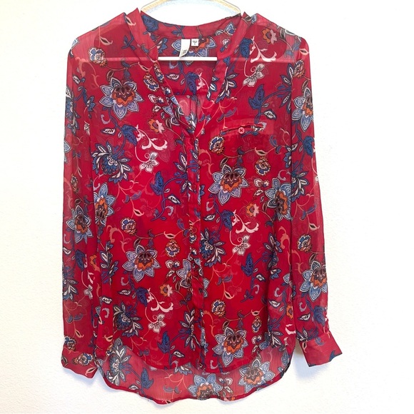 Kut from the Kloth Tops - Kut from the Kloth Women’s Split Neck Blouse, Small, Red Floral